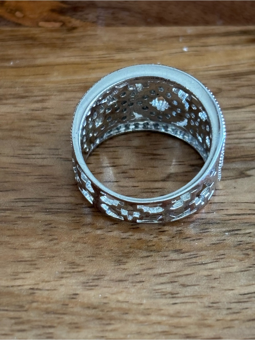 Bronze and CZ Wide Filigree Pave Band Ring - Silver overlay (approx. Size 9) - Picture 7 of 12